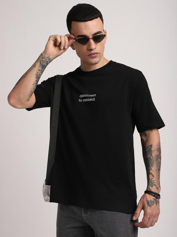 Men Cotton Relaxed Fit Crew Neck Typographic T-shirt
