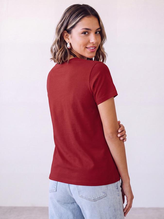 R&B Women Red Typography Printed  Short Sleeves Pure Cotton T-shirt