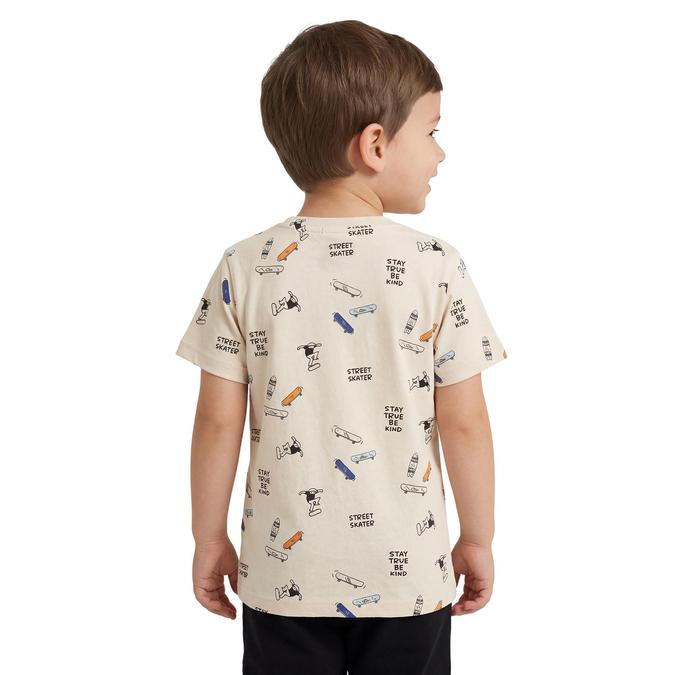 R&B Boy Beige Cotton Printed Round Neck T-Shirt