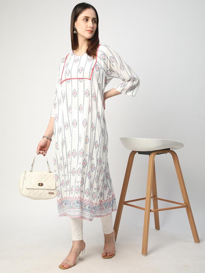 Women Cotton Regular Fit Round Neck Printed Kurta