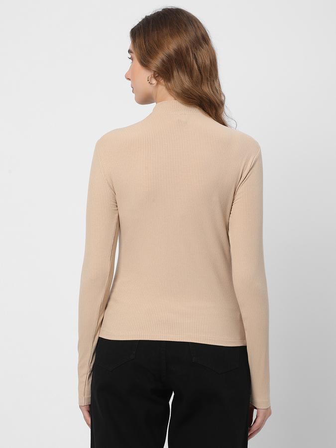 Women Ribbed Regular Fit High-Neck Top image number 2