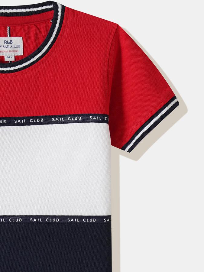 Boys Cotton Regular Fit Crew Neck Color-Block T-shirt