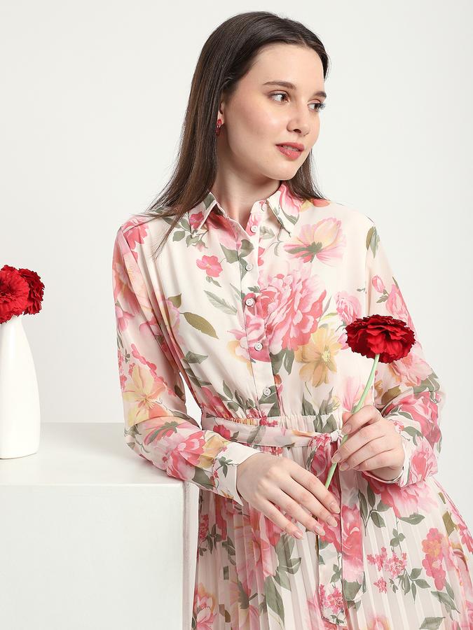 Women Polyester Fit And Flare Midi Floral Dress