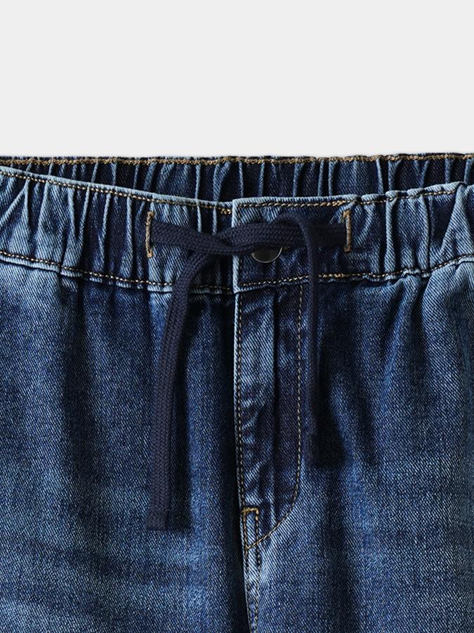Boys Denim Regular Fit Button Waist Embroidered Jeans