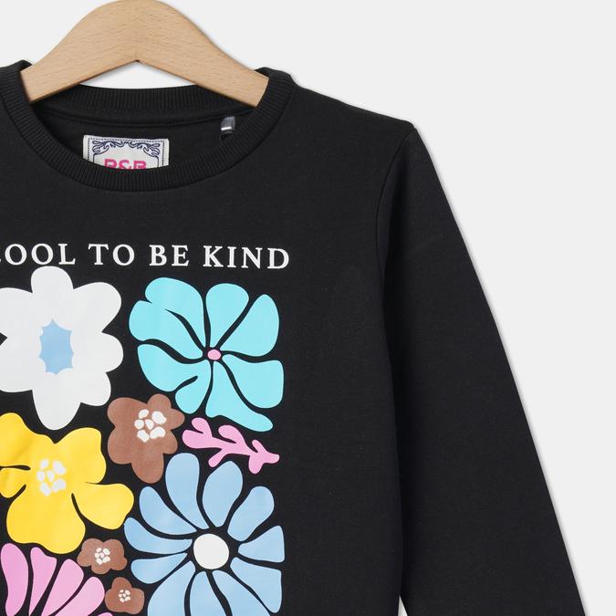 Girls Cotton Regular Fit Crew Neck Graphic Sweatshirt