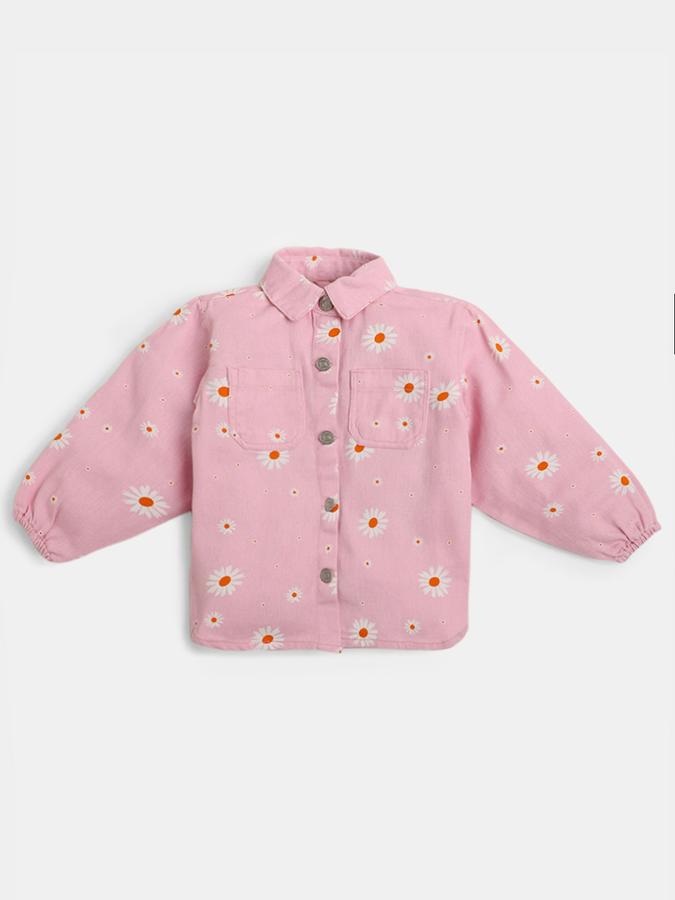 Girls Floral Print Shirt with Patch Pocket image number 0