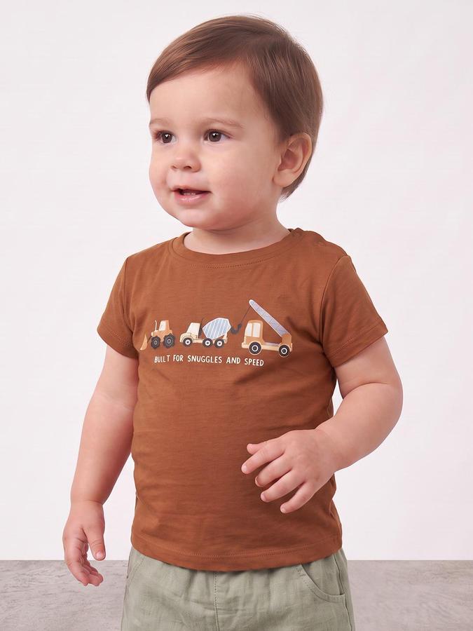 R&B Boys Rust Graphic Short Sleeves Round Neck Pure Cotton T-Shirt