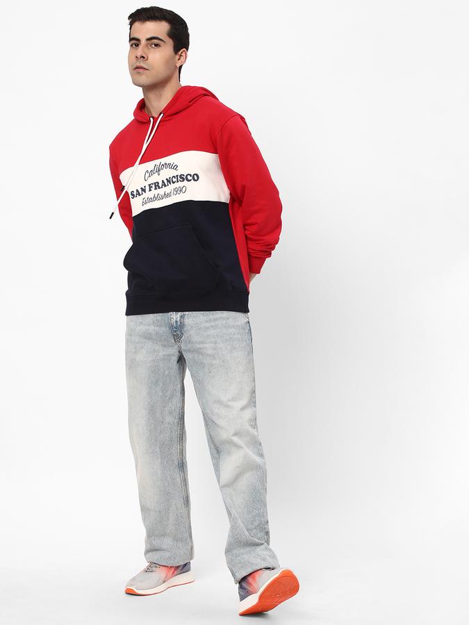 Men Fleece Regular Fit Hooded Colour Block Sweatshirt