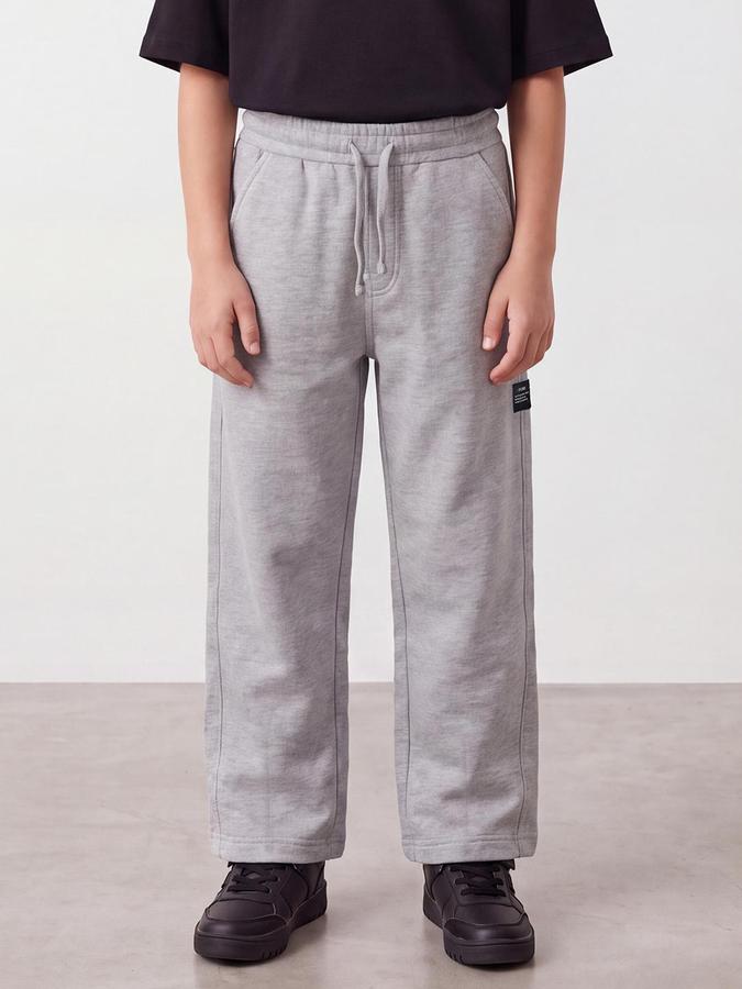 R&B Boys Grey Melange Solid Casual Pant 