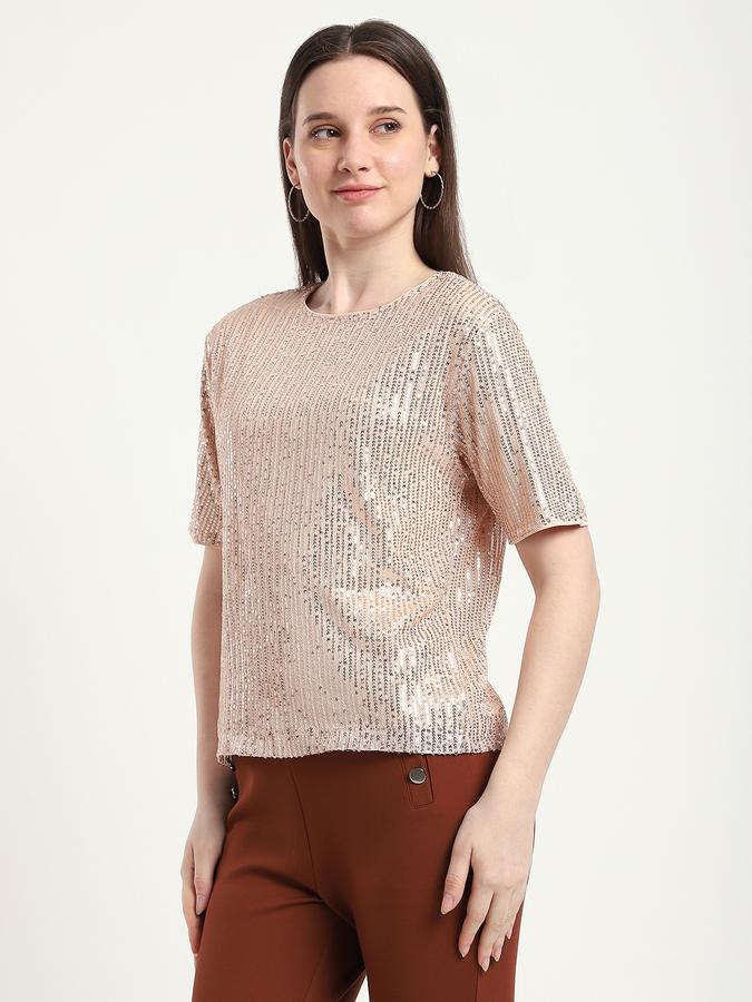 R&B Women Beige Sequin Top