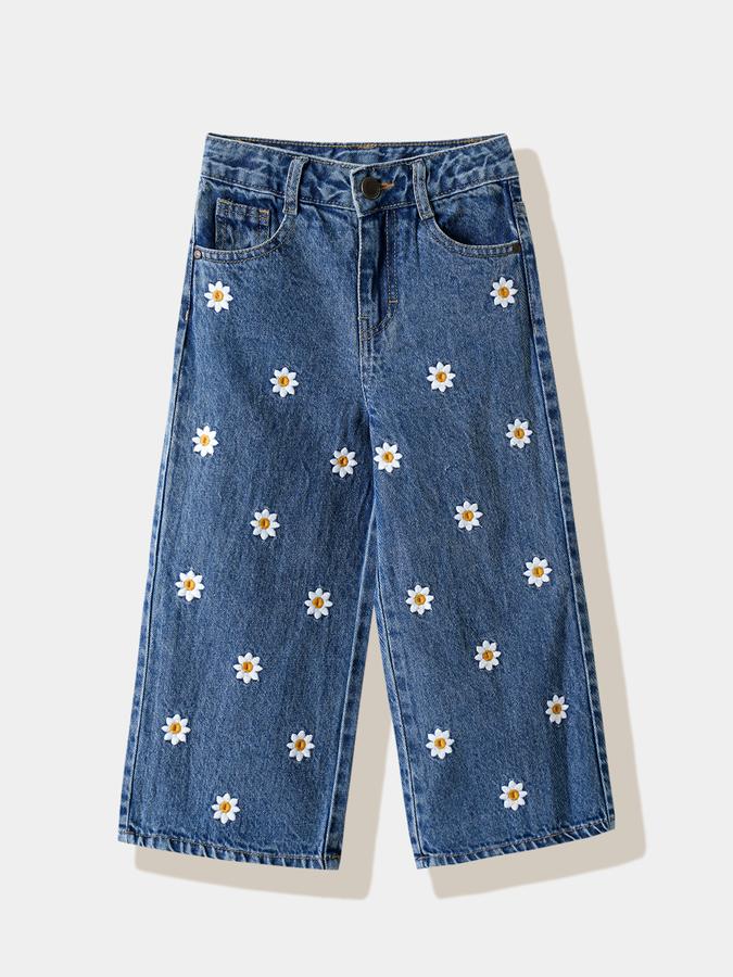 Girls Cotton Regular Fit Mid Rise Embroidered Jeans