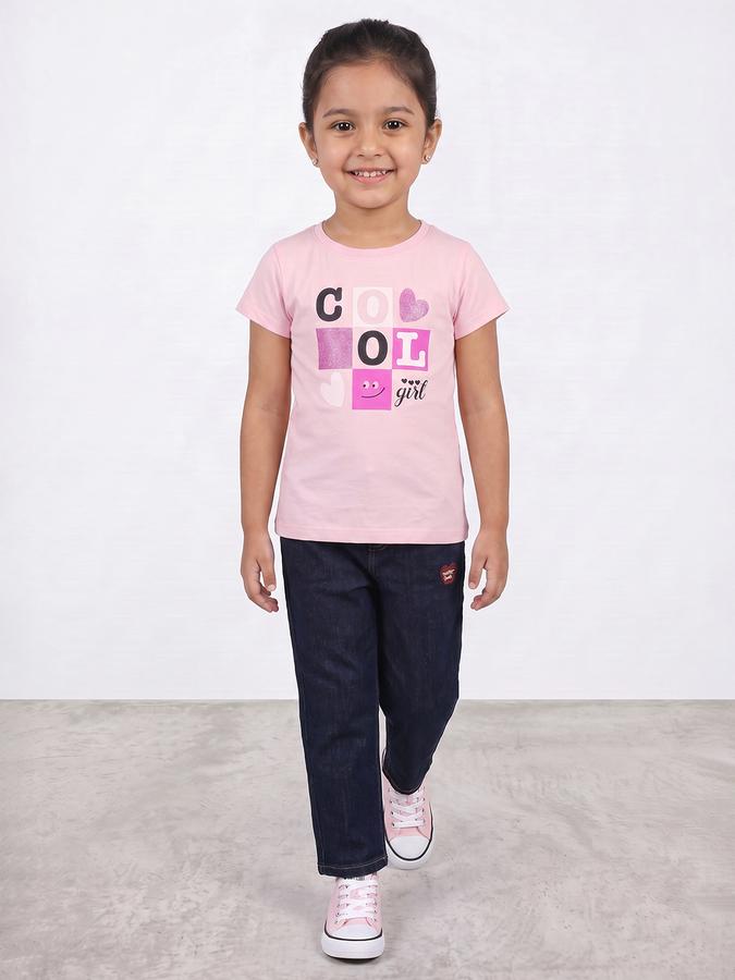 R&B Girls Pink Glitter Graphic Short Sleeves Tshirt