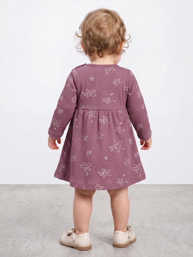 R&B Girl Dusty Pink Round Neck Printed Dress