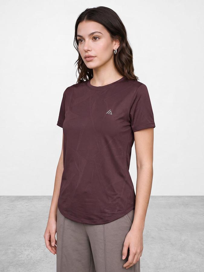 R&B Women Wine Self Design Pure Cotton Round Neck Short Sleeves T-Shirt