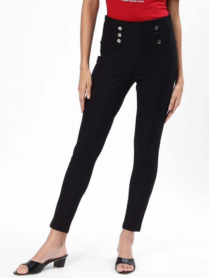 R&B Women Black Solid Regular Fit Trousers