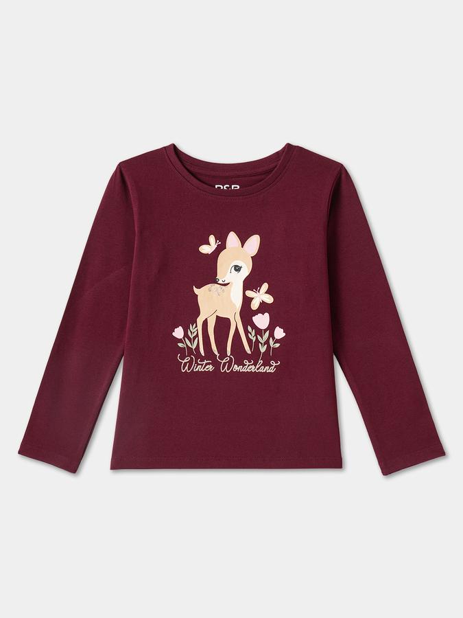 Girls Cotton Blend Regular Fit Crew Neck Graphic T-shirt