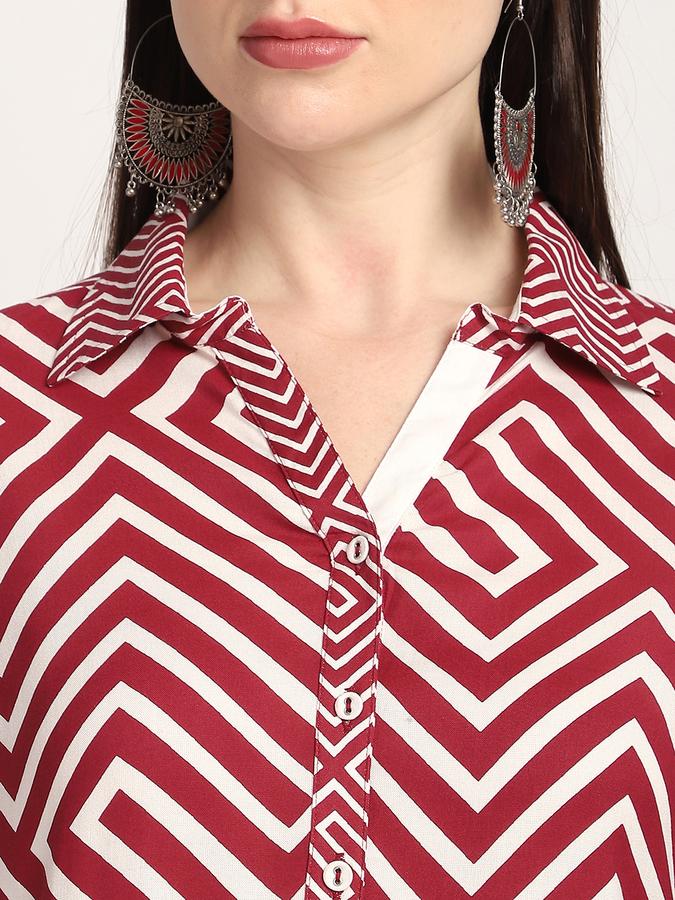 Women Viscose Regular Fit Shirt Collar Printed Kurta