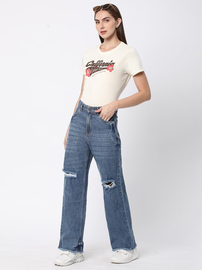 Women Cotton Relaxed Fit Crew Neck Graphic T-shirt