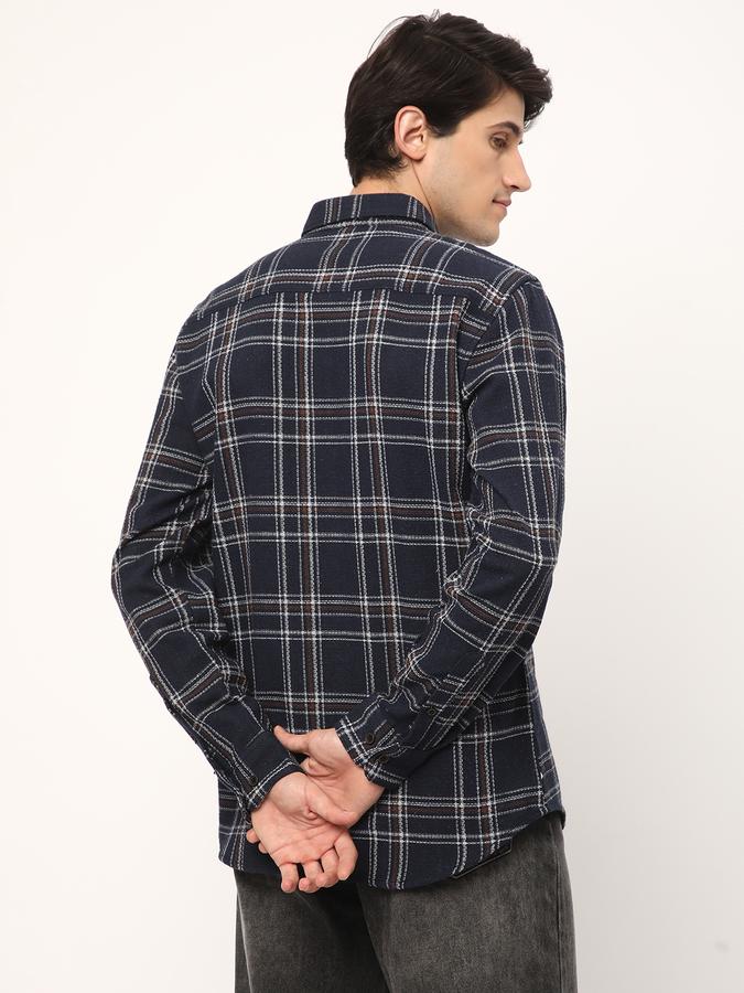 Men Cotton Regular Fit Point Collar Checked Shirt