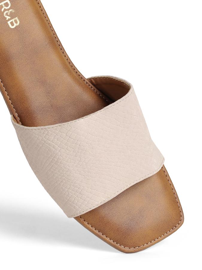R&B Nude Women PU Solid Flat Sandals 