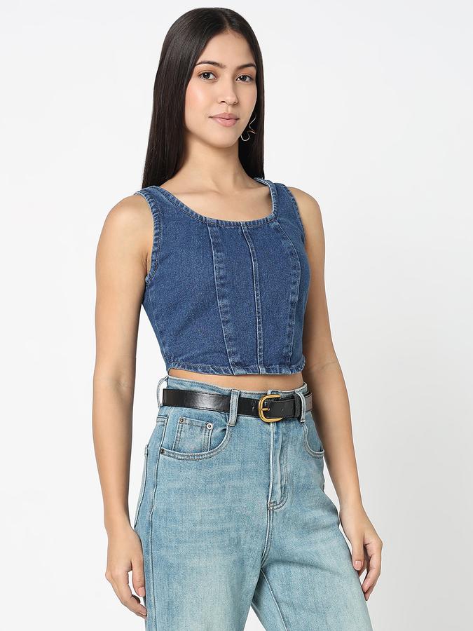 R&B Women Mid Blue Washed Wide-Leg Jeans