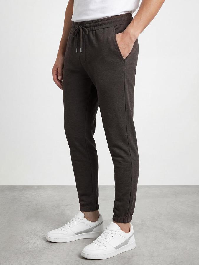 R&B Men Grey Melange Regular Fit Solid Track Pants 
