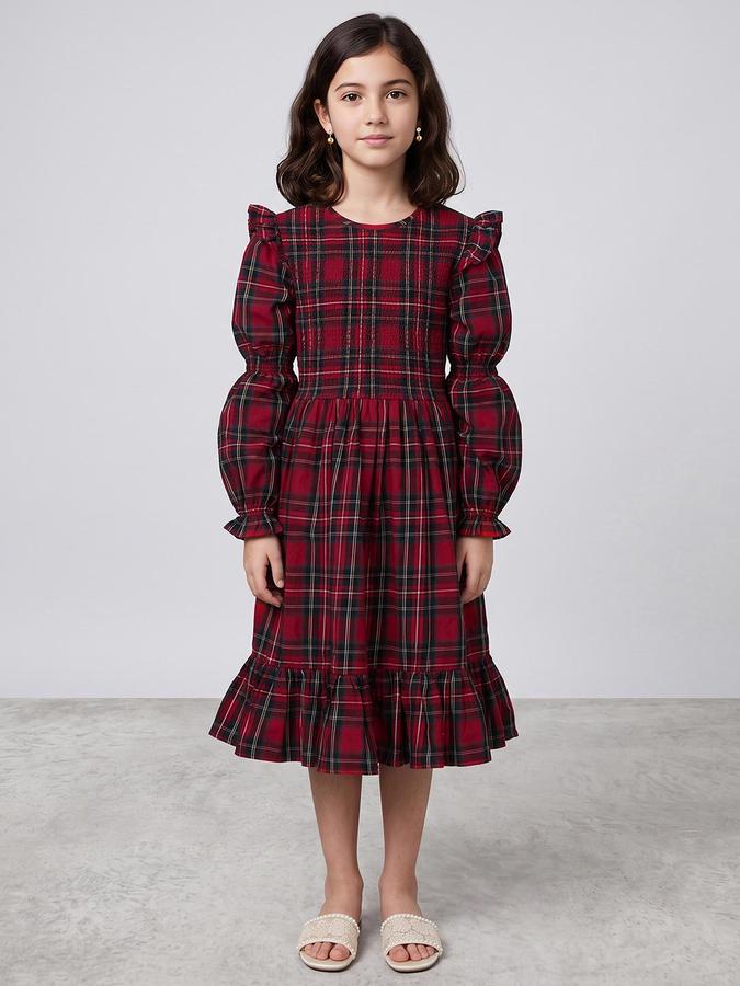 R&B Girls Red Checked Fit and Flare Dress