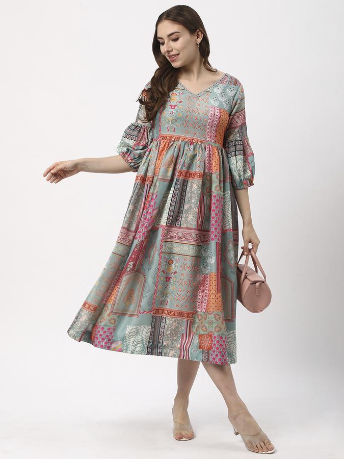 Women Polyester Printed Empire Waist Ethnic Dress