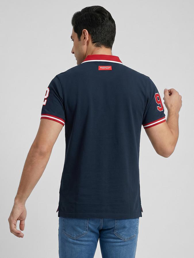 R&B Navy Blue Colourblocked Men Polo Collar Regular Fit Short Sleeves T-Shirt 