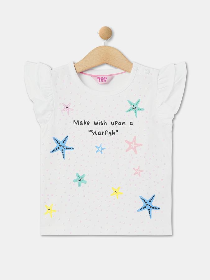 Girls Cotton Graphic Ruffled Sleeves T-Shirt and Tulle Skirt Set