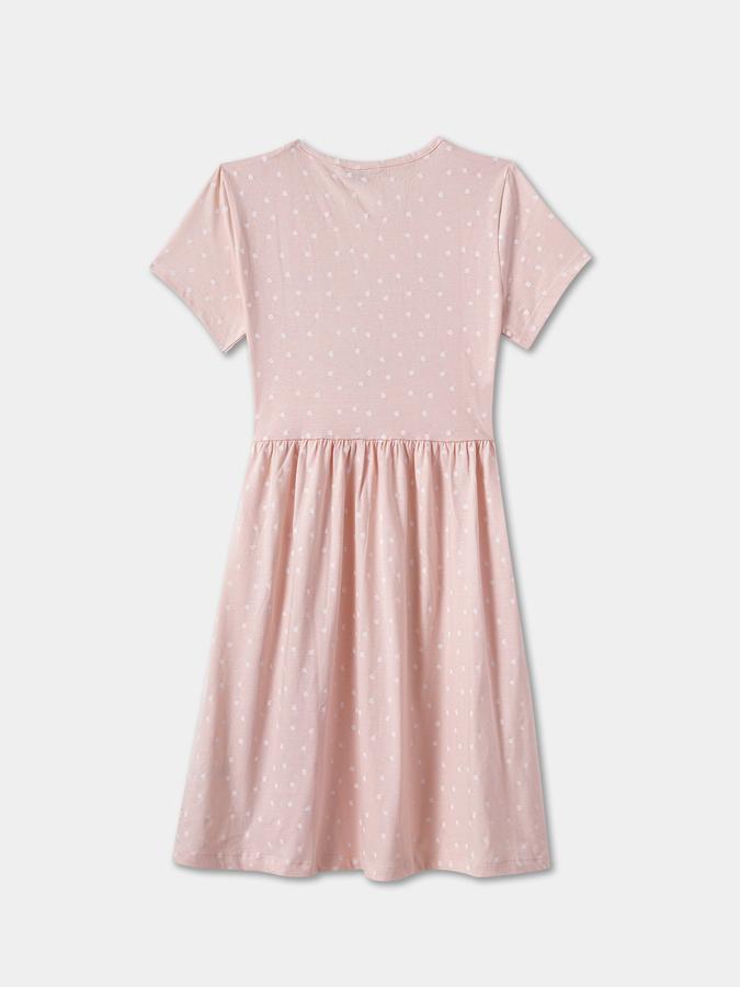 Girls Polka Dot Short Sleeve Round Neck Fit & Flare Dress