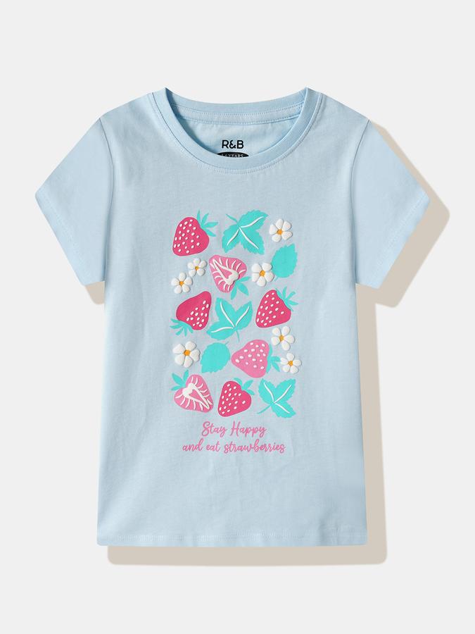 Girls Cotton Regular Fit Crew Neck Graphic T-shirt