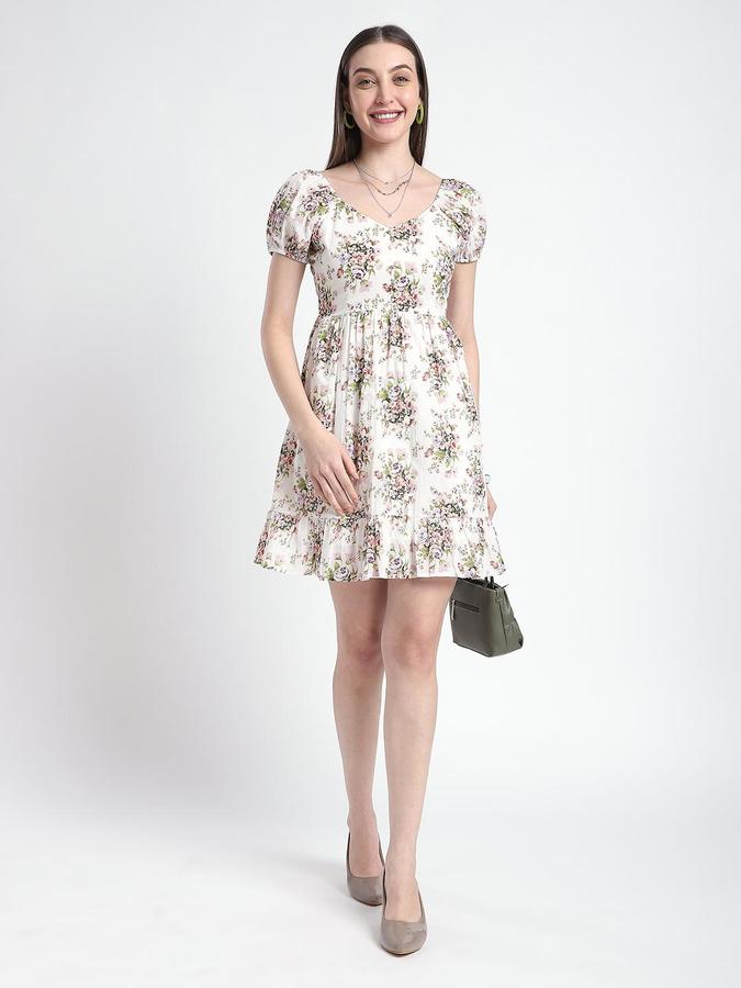 R&B Off White Printed Women Regular fit Dress