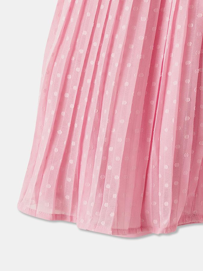 Girls Embroidered Ruffled Round Neck Midi A-Line Dress