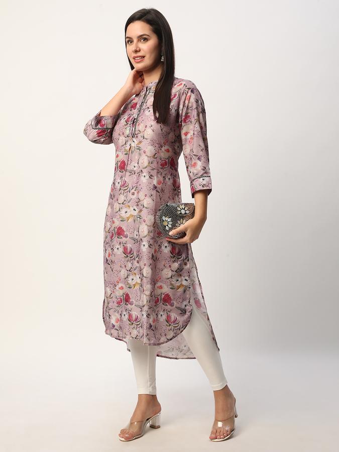 Women Polyester Regular Fit Mandarin Collar Printed Kurta