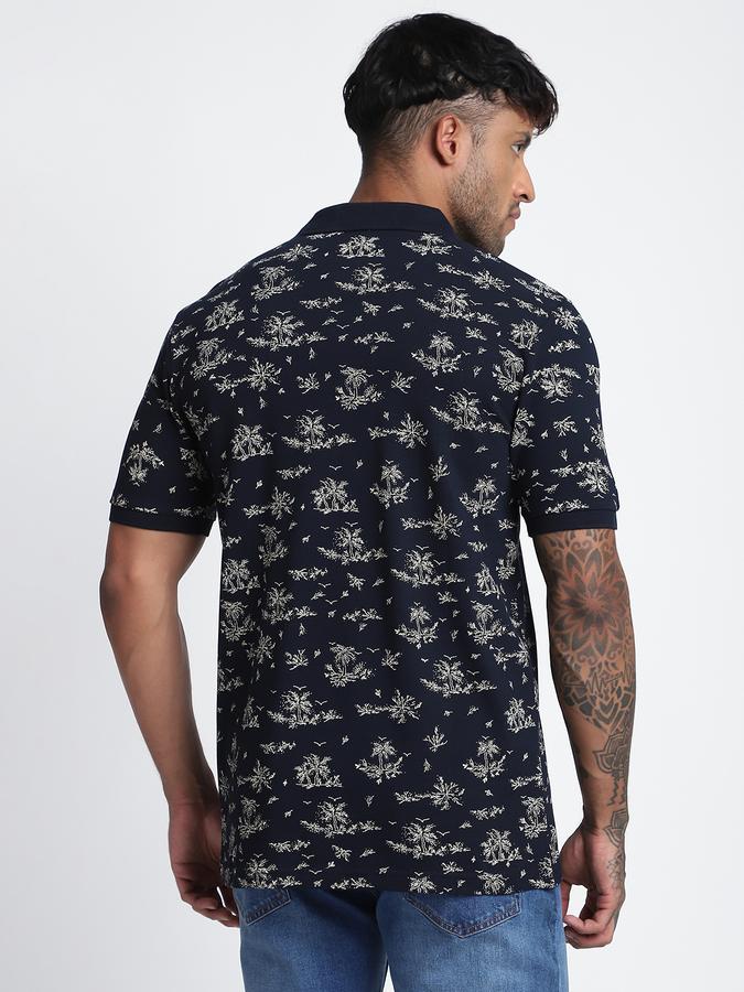R&B Men's Navy Blue Printed T-Shirt