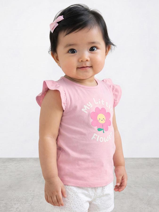 R&B Girls Pink Graphic Print Short Sleeves Round Neck Pure Cotton T-Shirt