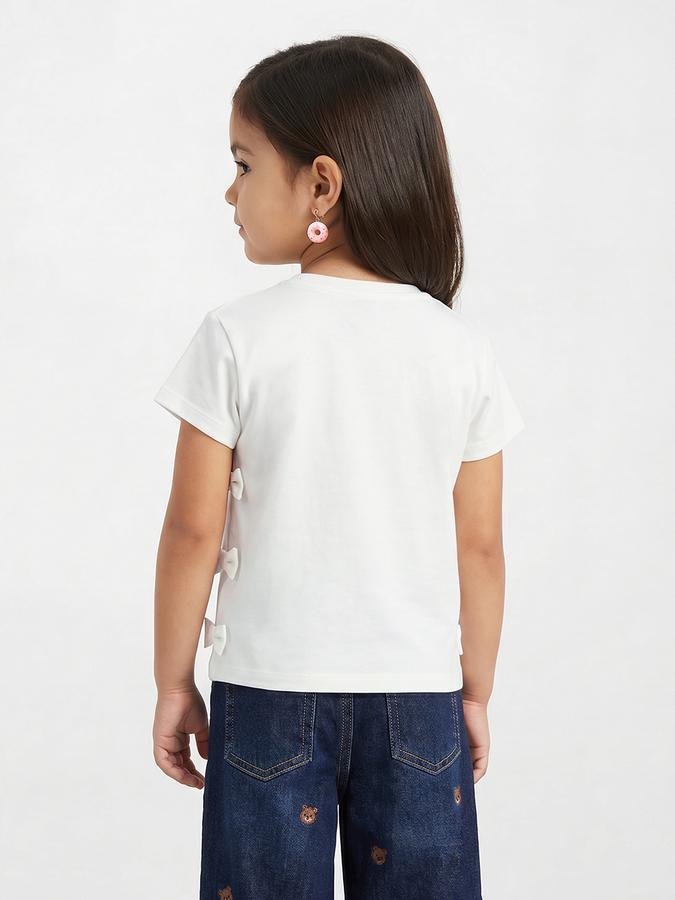 R&B Girls White Regular Fit Hello Kitty Printed Short Sleeve T-shirt