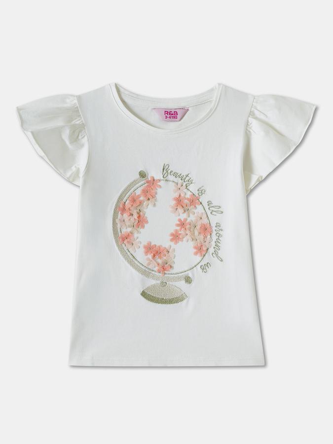 R&B Girls' Ivory Embellished T-Shirt