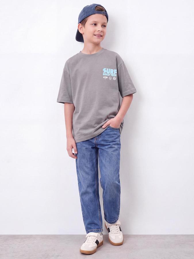 R&B Boys Grey Short Sleeve Round Neck Beach Graphic Print T-Shirt