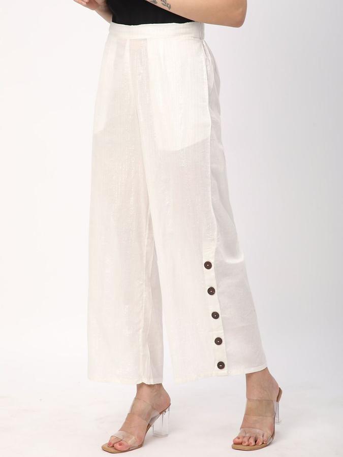 R&B Women Off White Solid Straight Fit Pants