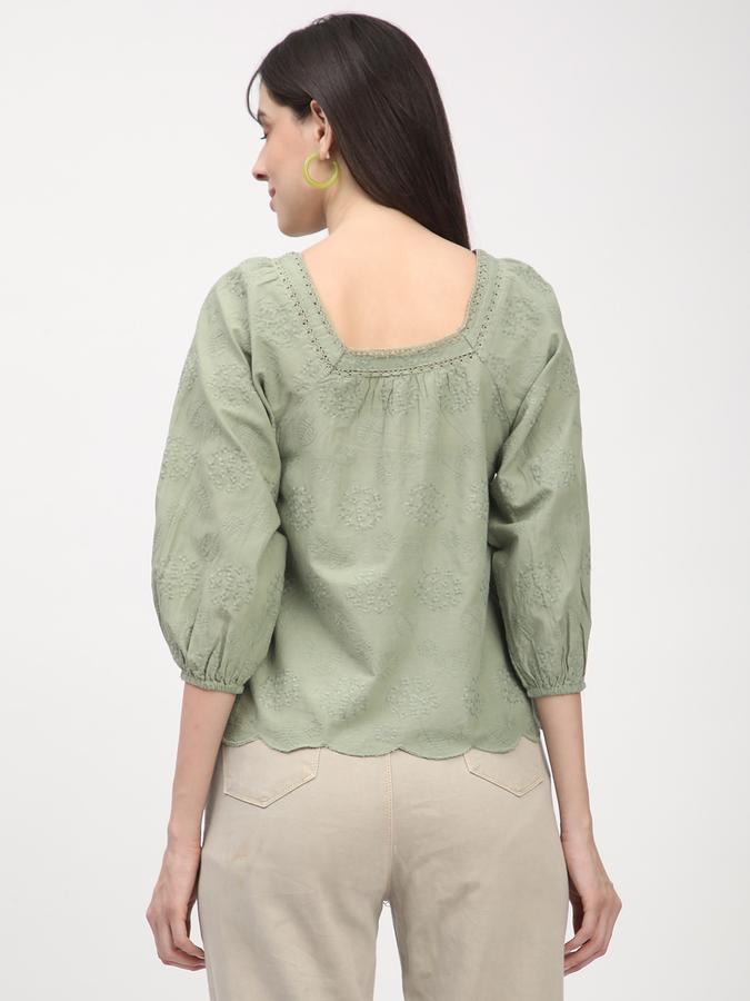 Women Cotton Regular Fit Square Neck Ruffled Ethnic Top