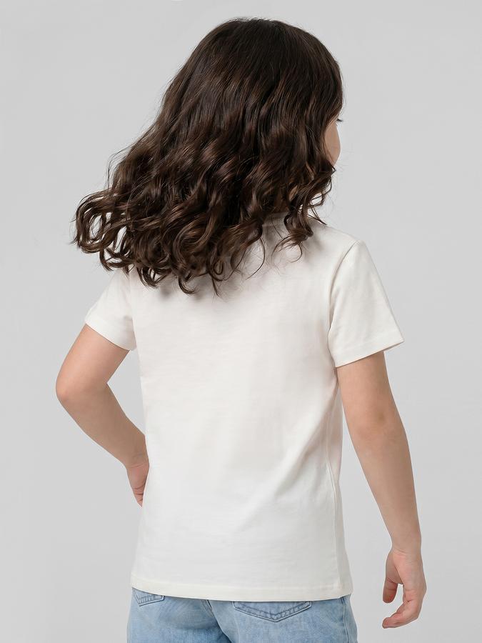 R&B White Graphic Print Girls Round Neck Regular Fit Short Sleeves T-Shirt 