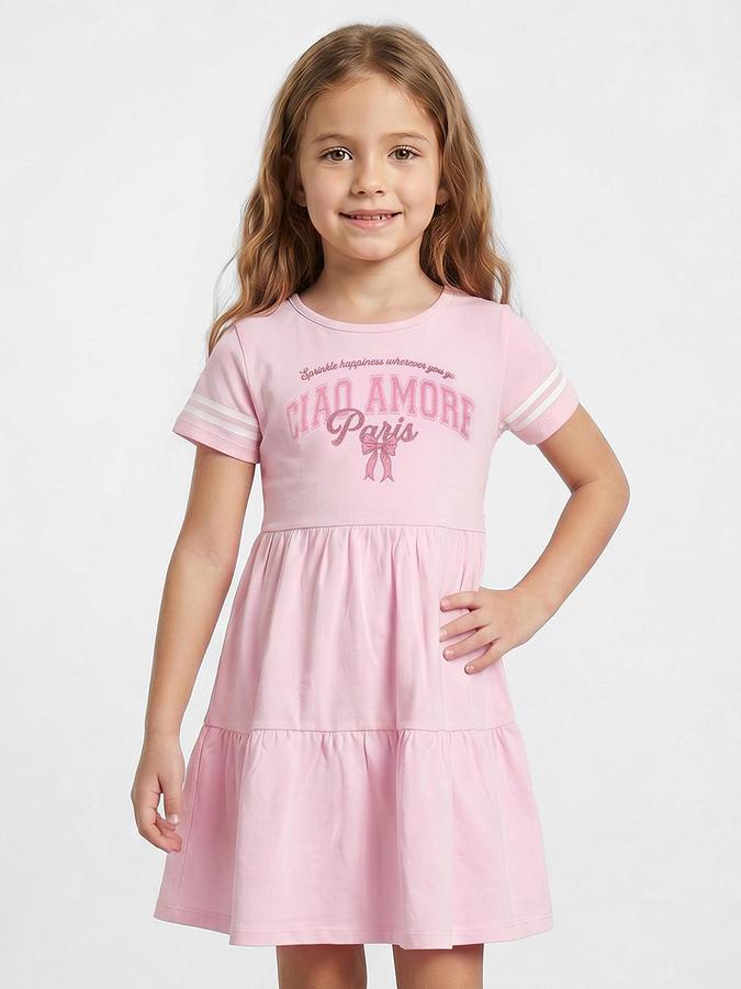 R&B Pink Cotton Printed Girls Dresses