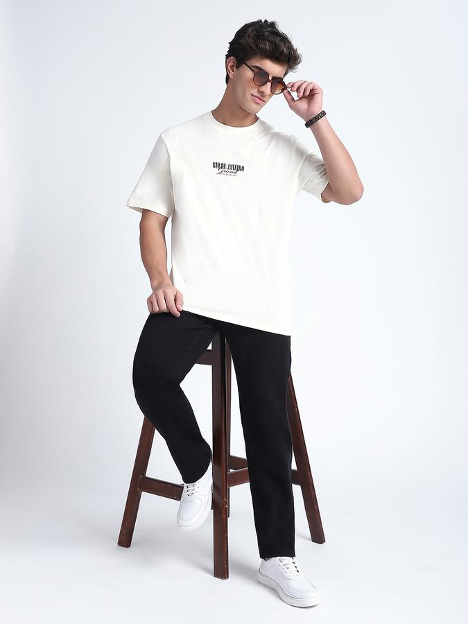 R&B Men's Cream Printed T-Shirt
