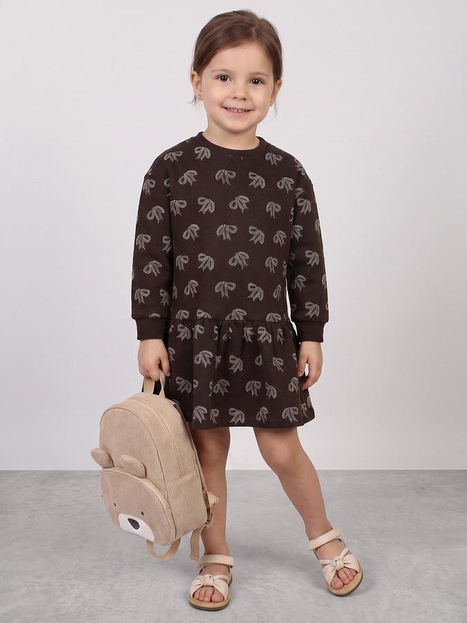 R&B Girls Brown Bow Print Fit and Flare Dress