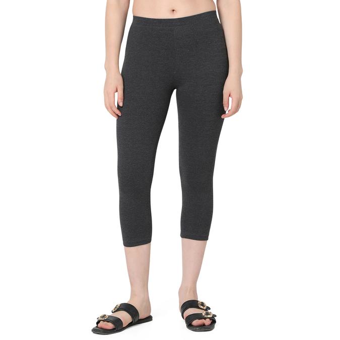 R&B Women Anthra Melange Solid Capri Leggings