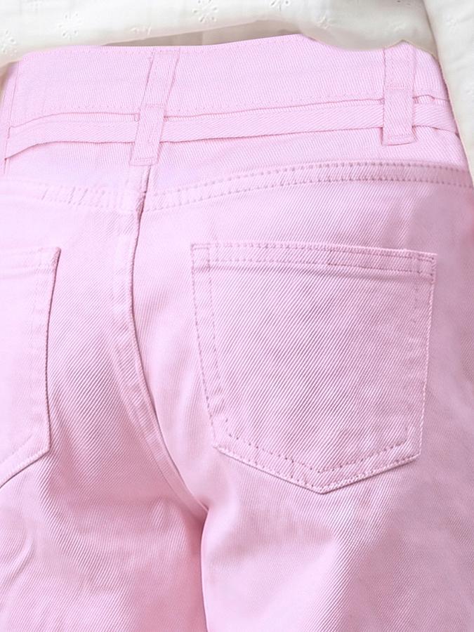 R&B Girls Pink Wide Leg Solid Mid-Rise Cotton Trouser