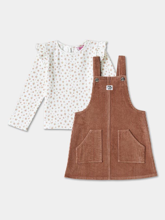 Girls Cotton Floral Long Sleeve Top and Dungarees Set