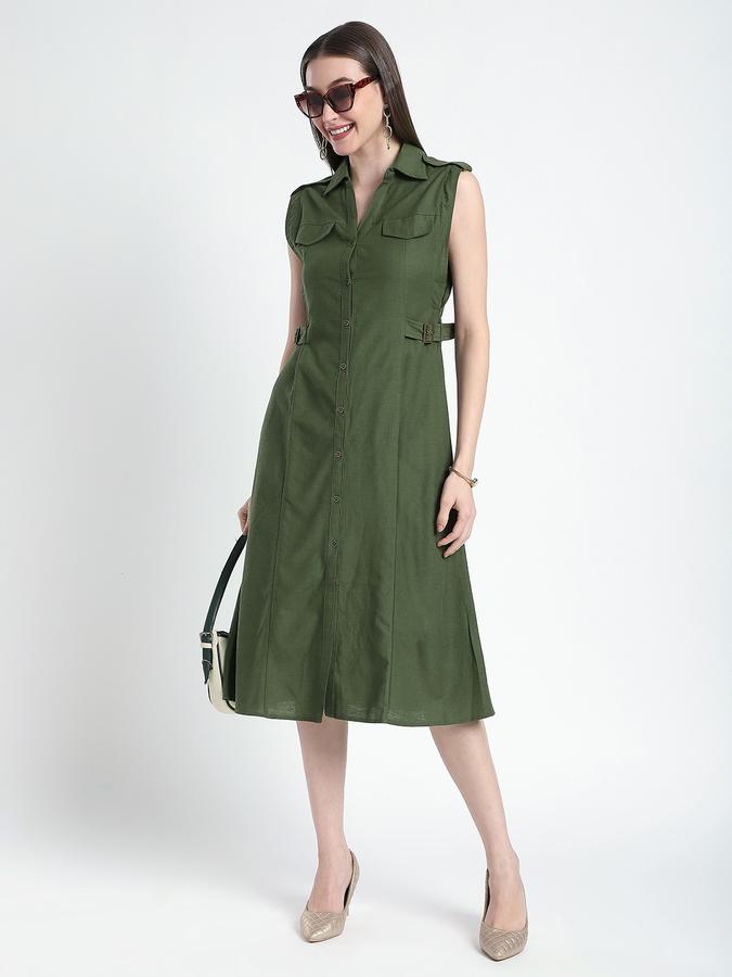 Women Cotton Shirt Midi Solid Dress